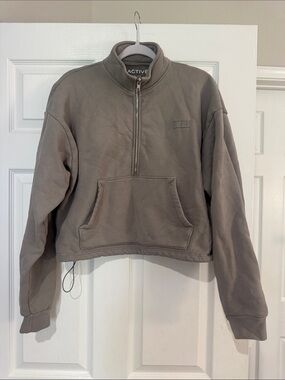 SET Active Taupe Cropped Half-Zip Teddy Pullover